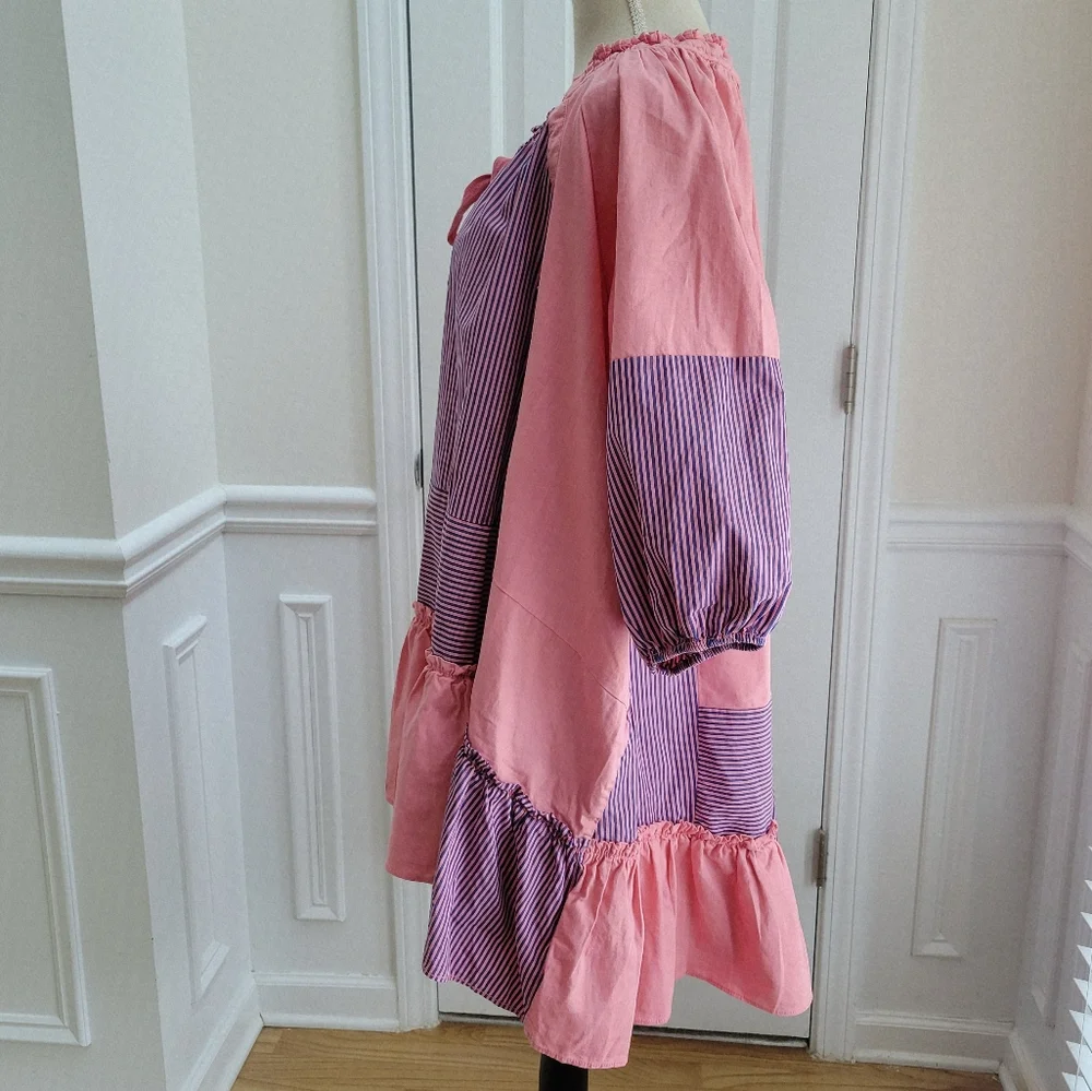 Free People Keegan Oversized‎ Tunic Dress Pink With Stripes Size XS